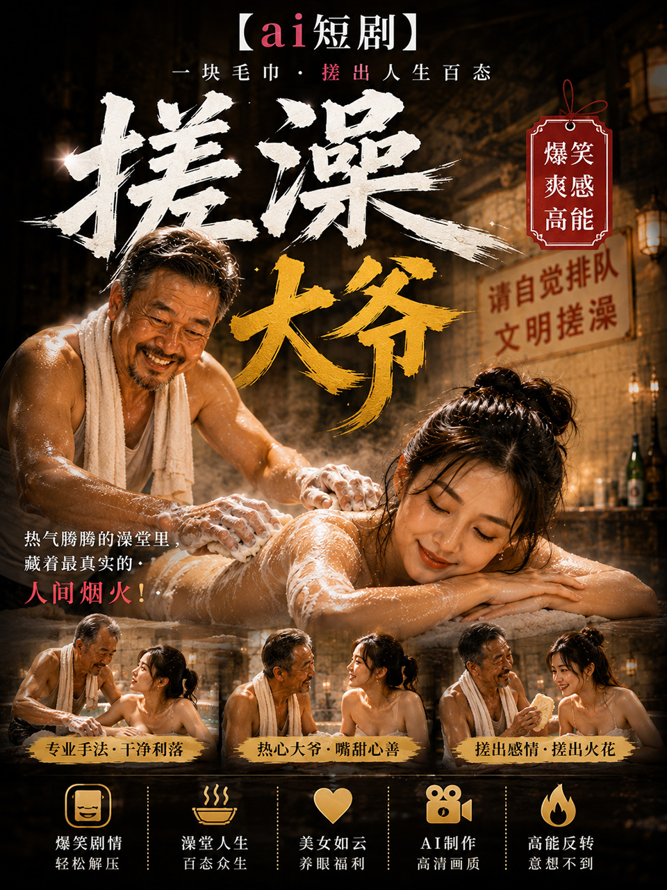 搓澡大爷 露两点 ai短剧 成人情欲故事 搓澡缠绵