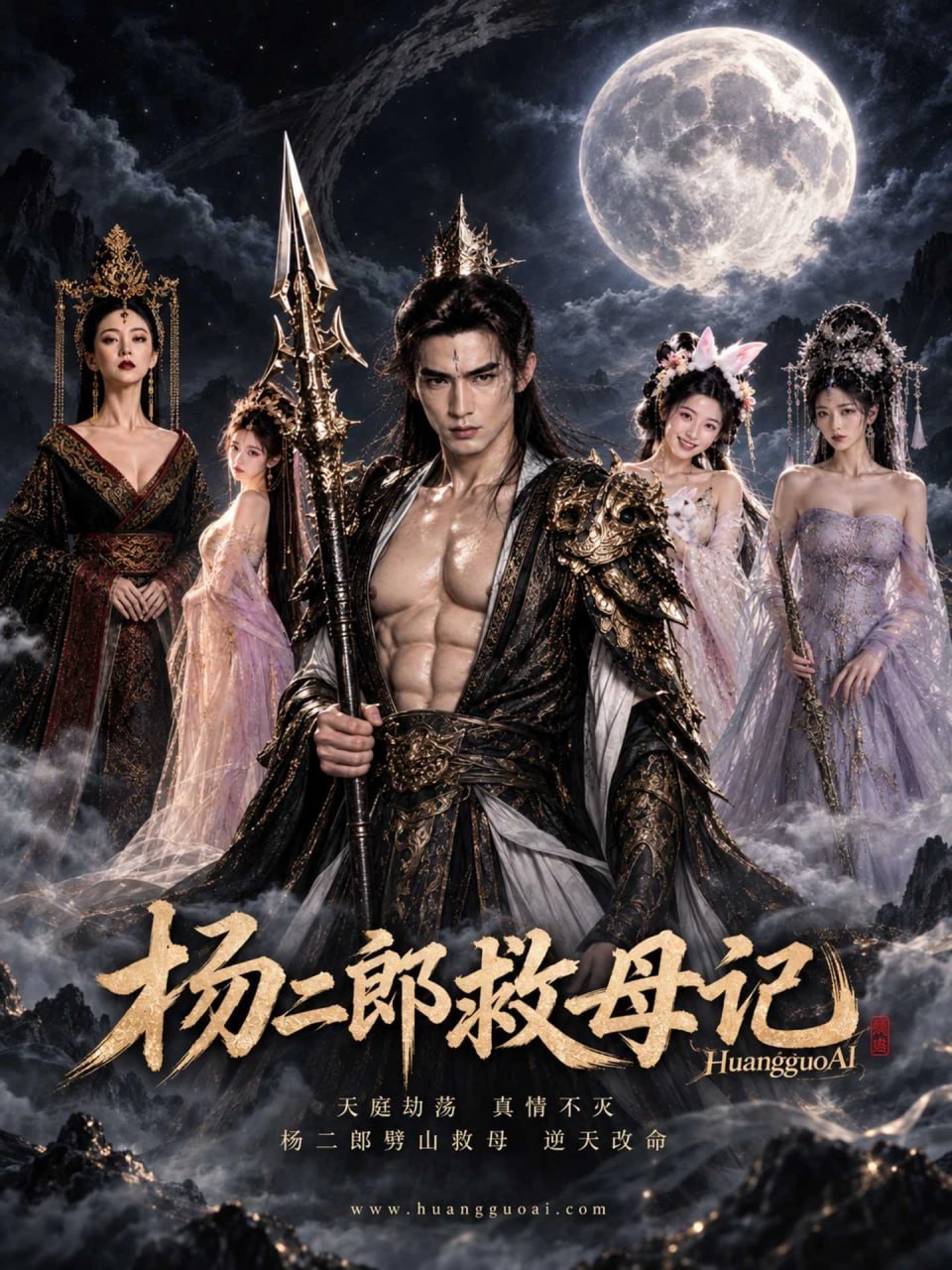 AI成人短剧 杨二郎救母记 第1集 月宫情欲纠缠引发杨戬反叛天条