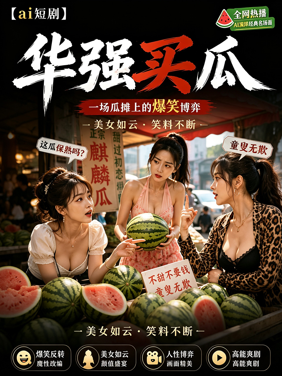 Huaqiang buying melons lewd version beach AI short drama beach melon buying eroticism Huaqiang lingering story